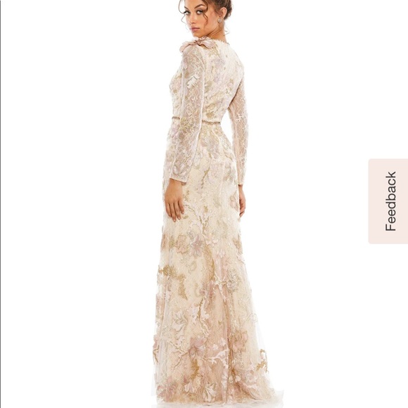 SOLD. Mac Duggal Floral Embroidered Lace Trumpet Gown - Picture 2 of 6